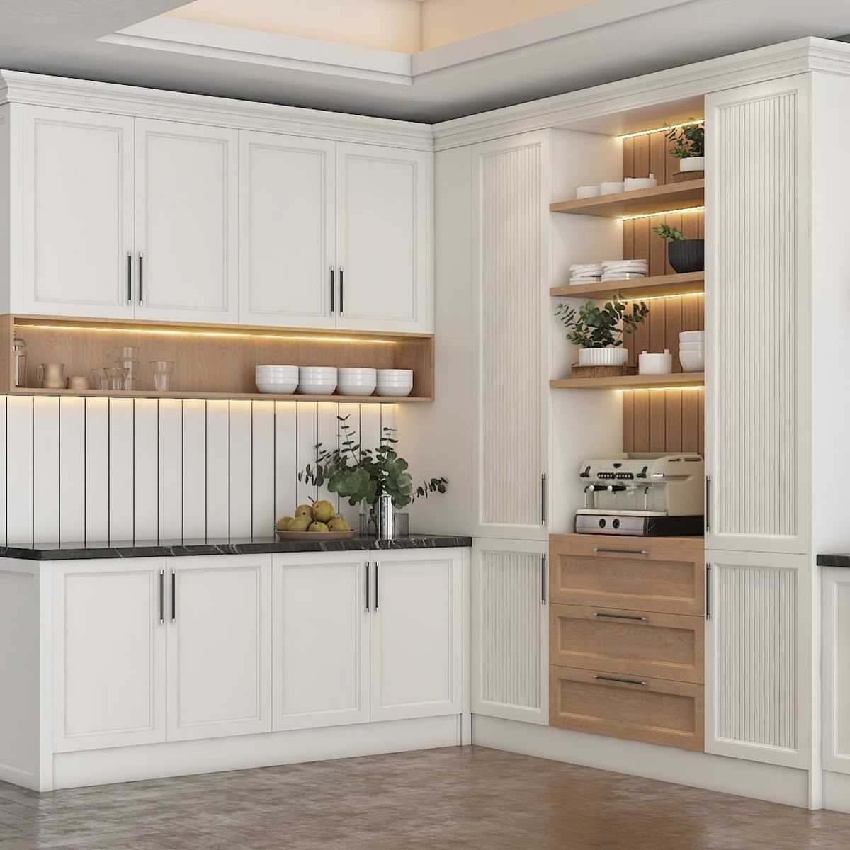 کابینت سفید و چوب