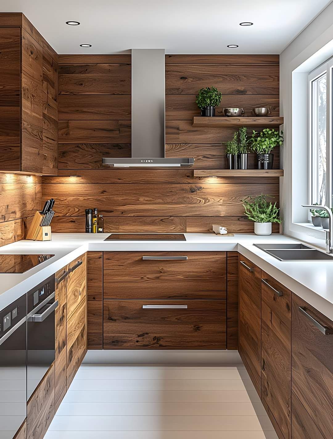 کابینت سفید و چوب