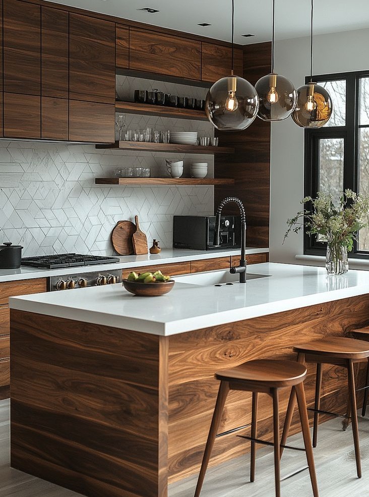 کابینت سفید و چوب