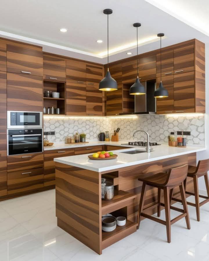 کابینت سفید و چوب