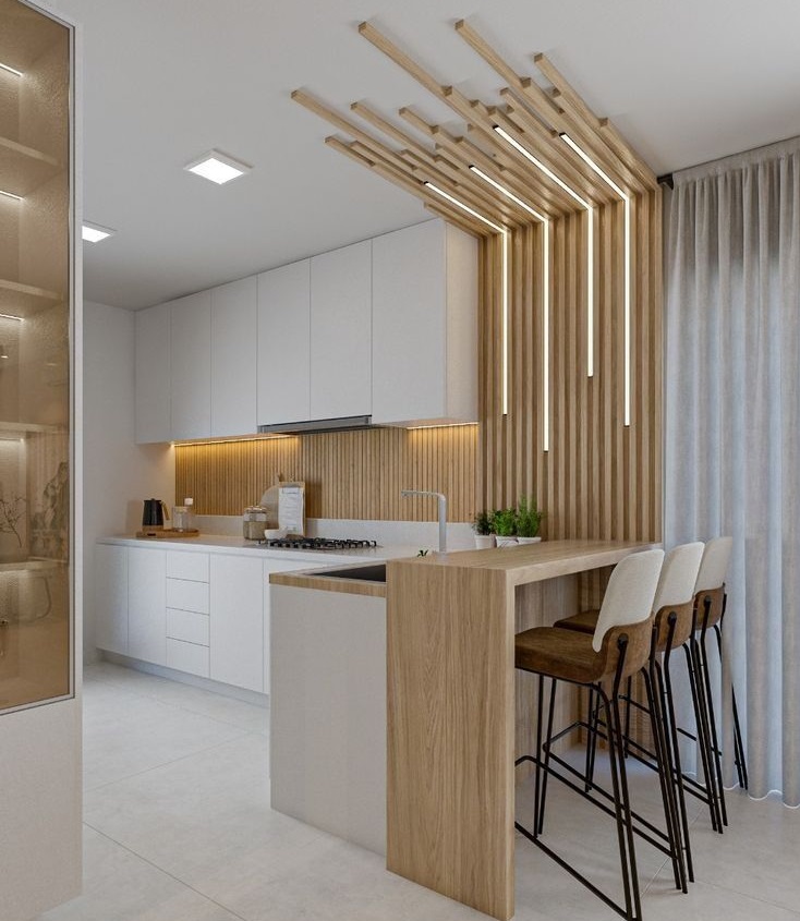 کابینت سفید و چوب