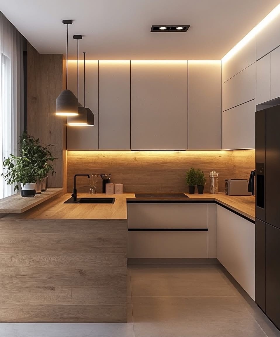 کابینت سفید و چوب