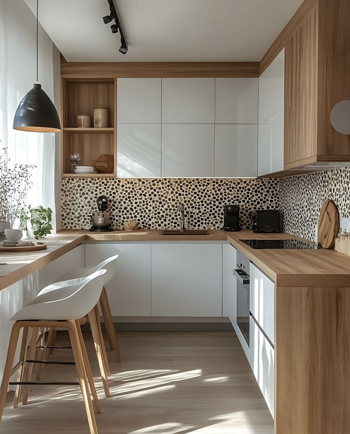 کابینت سفید و چوب