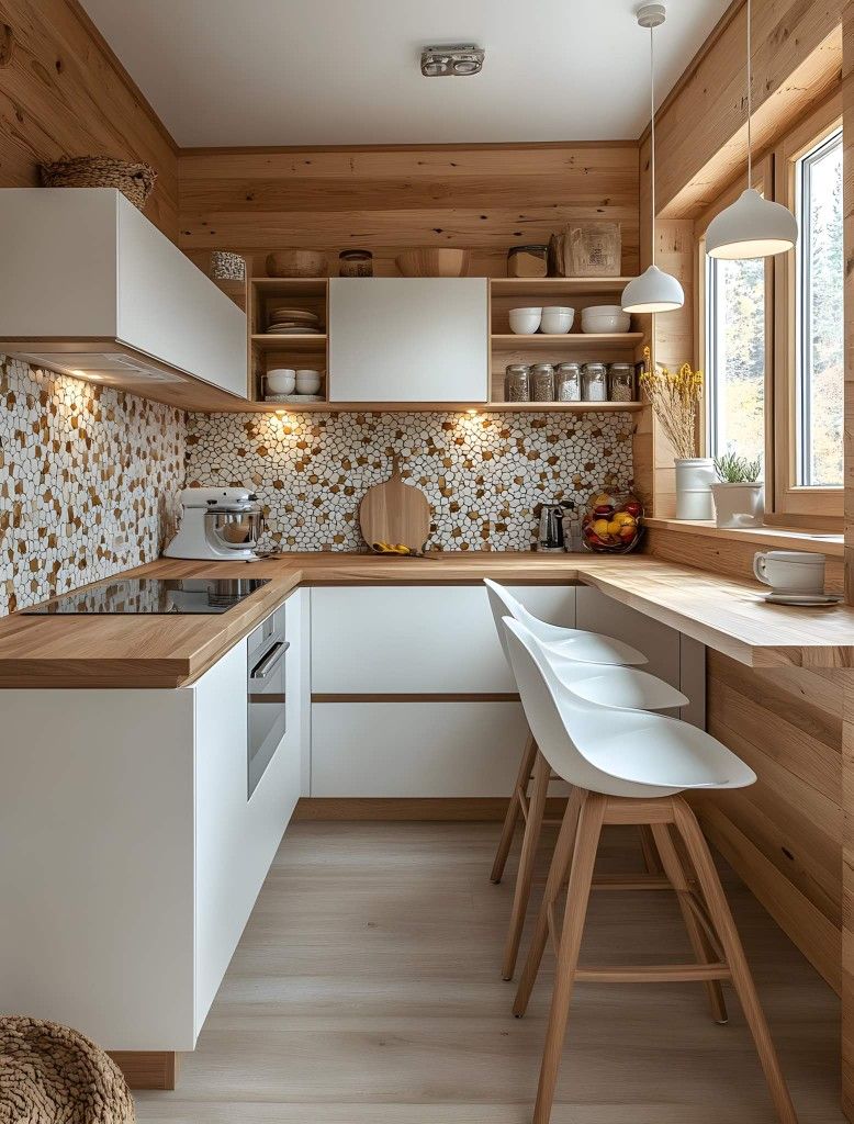 کابینت سفید و چوب