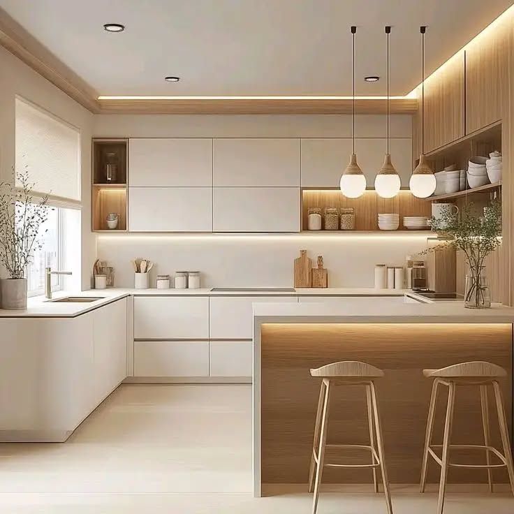 کابینت سفید و چوب