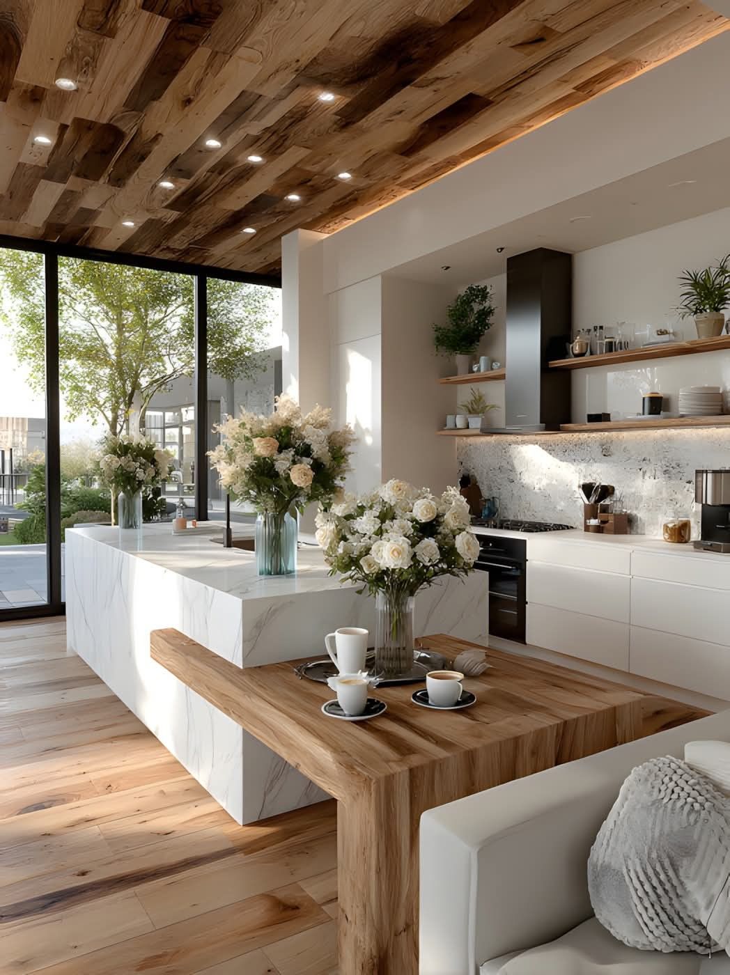 کابینت سفید و چوب