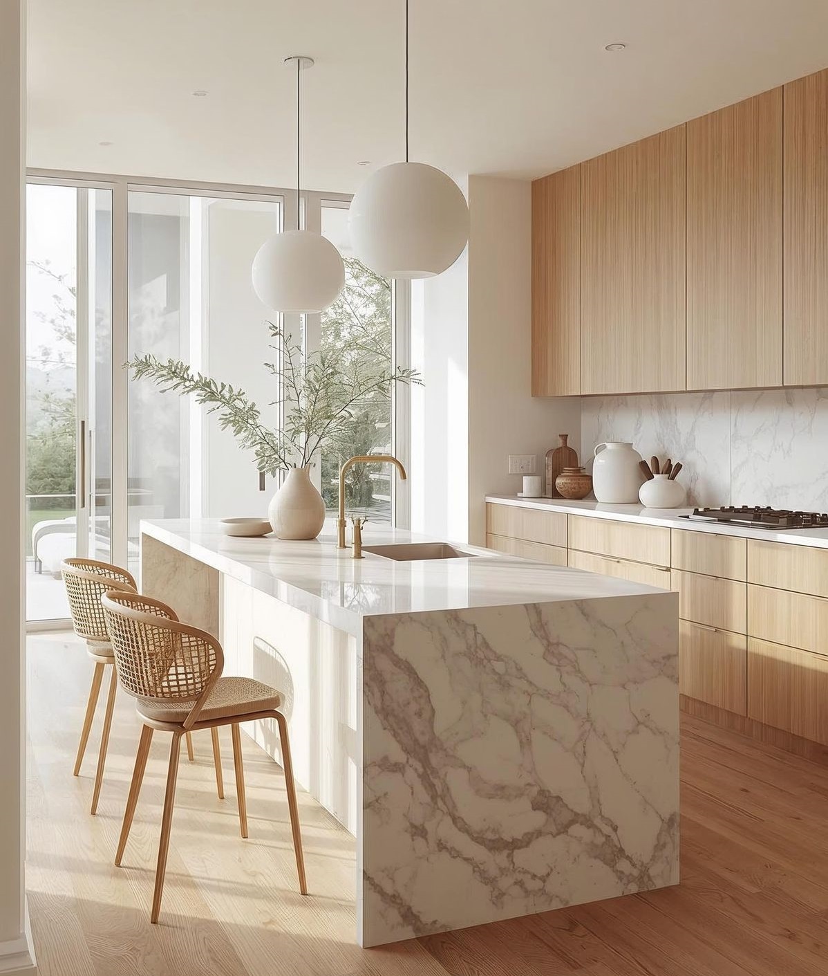 کابینت سفید و چوب