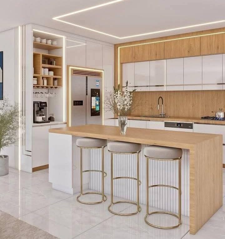 کابینت سفید و چوب