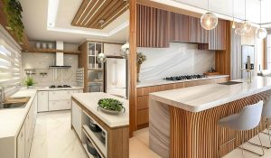 کابینت سفید و چوب