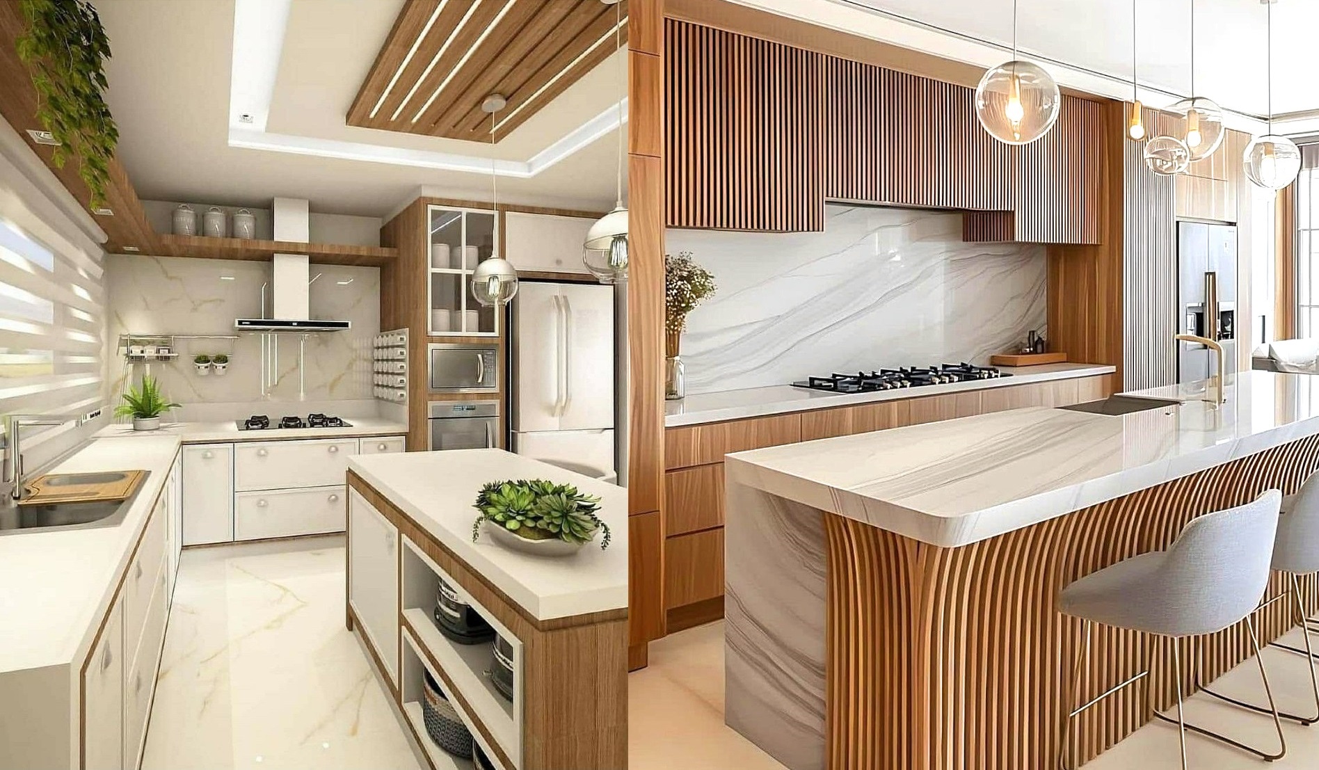 کابینت سفید و چوب