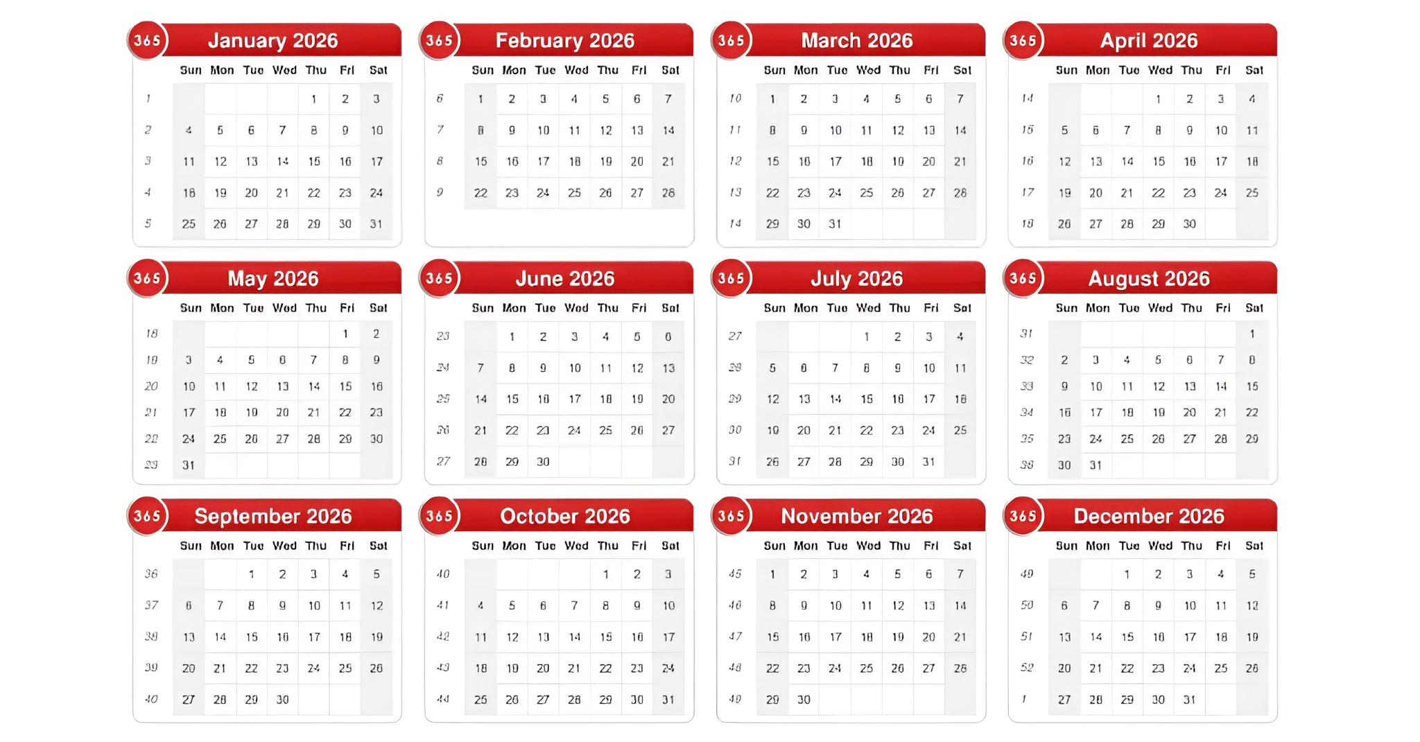 تقویم میلادی 2026