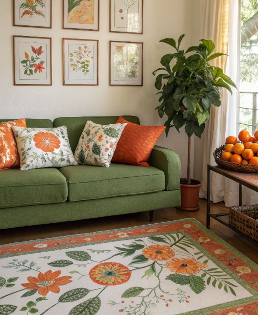 مبل سبز و فرش