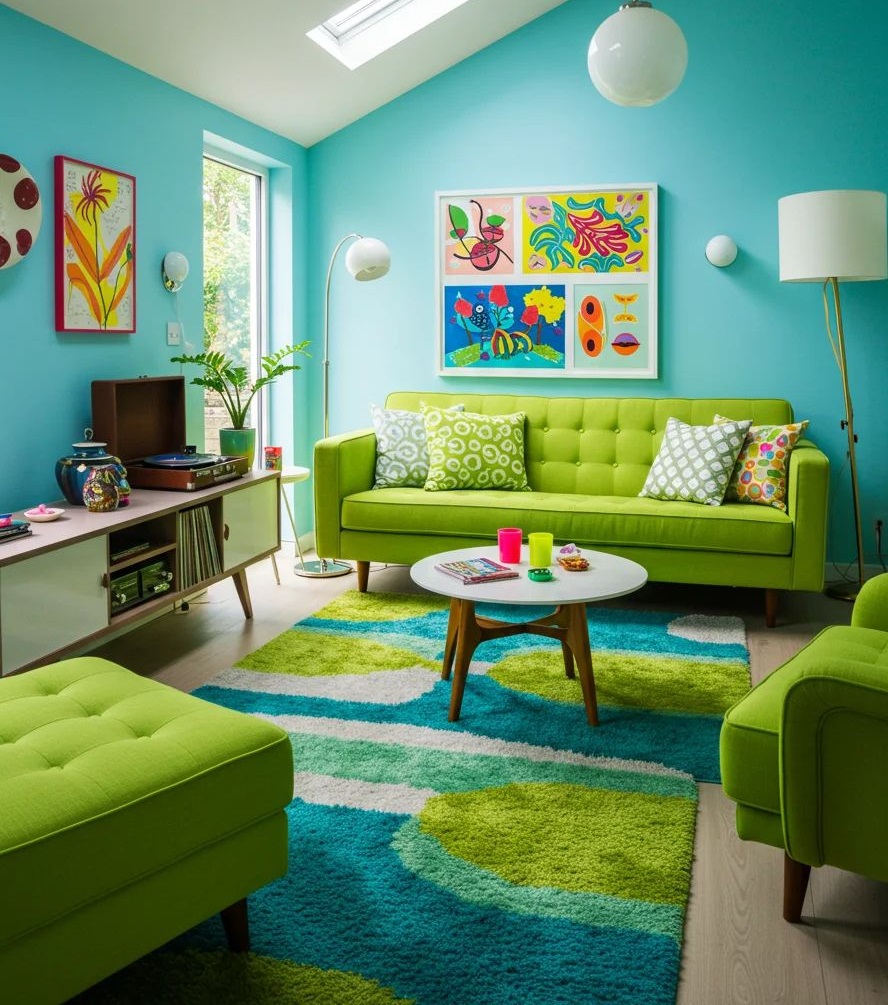 مبل سبز و فرش