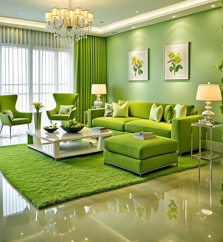 مبل سبز و فرش