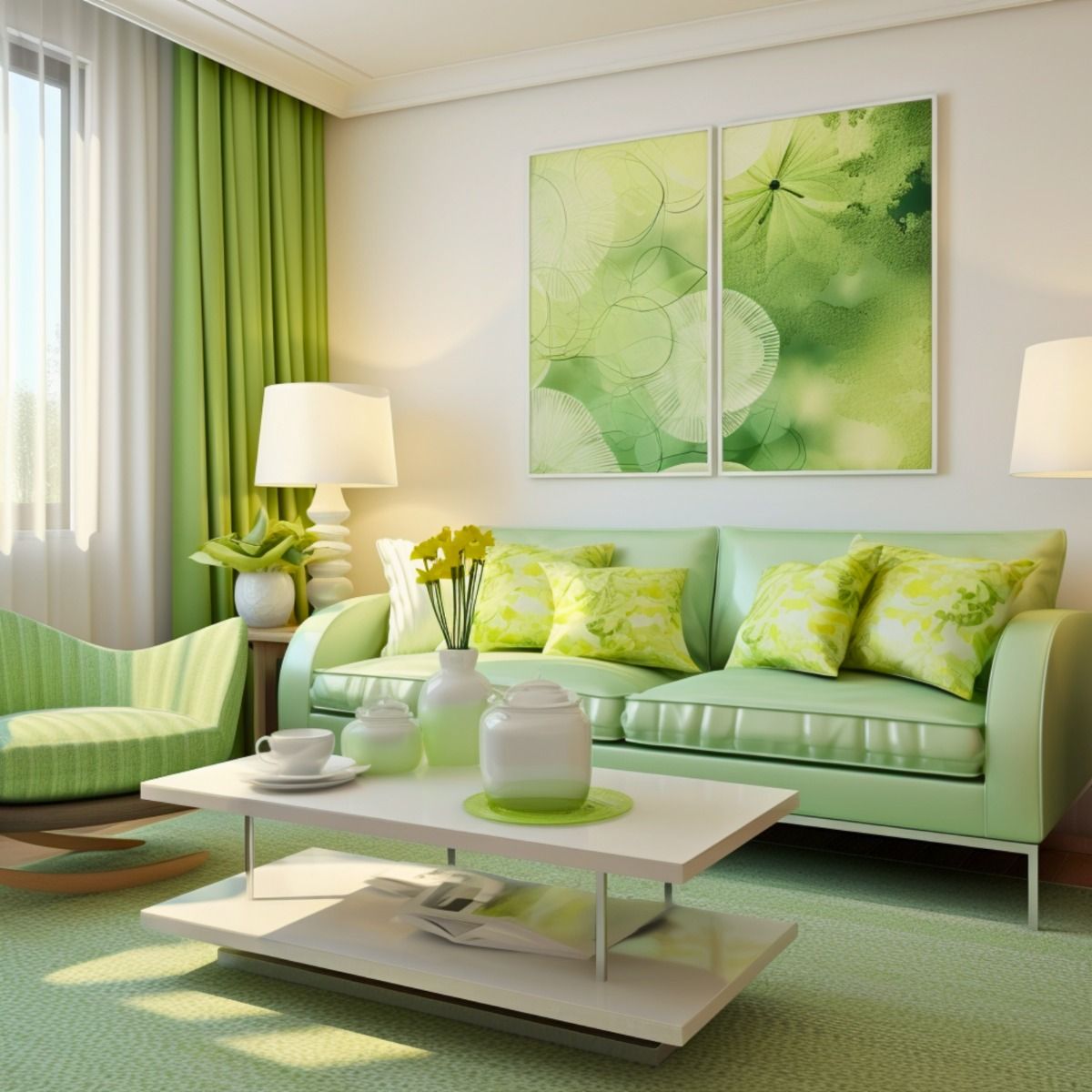 مبل سبز و فرش