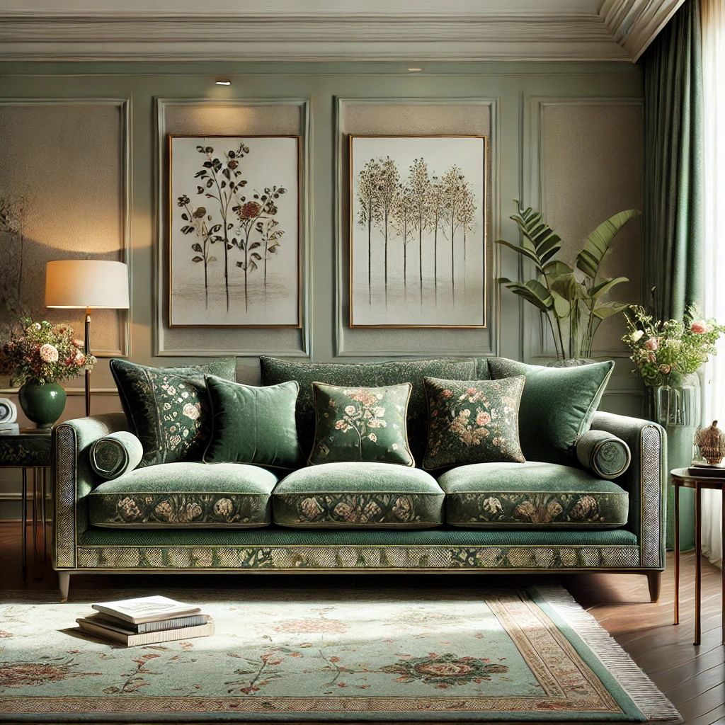 مبل سبز و فرش