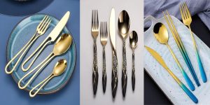 سرویس قاشق چنگال استیل و طلایی