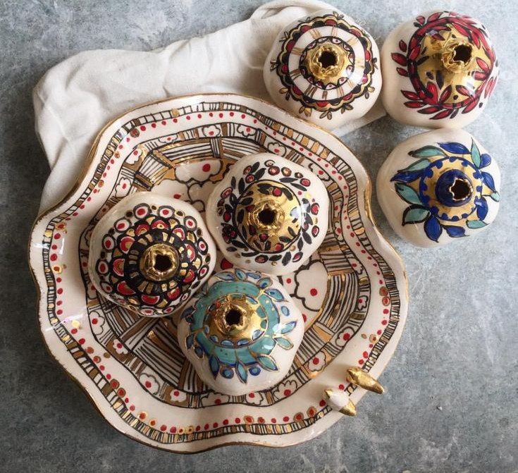 ظروف دکوری سفالی رنگی و طرح دار