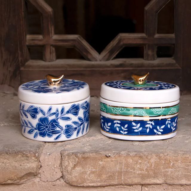 ظروف دکوری سفالی رنگی و طرح دار