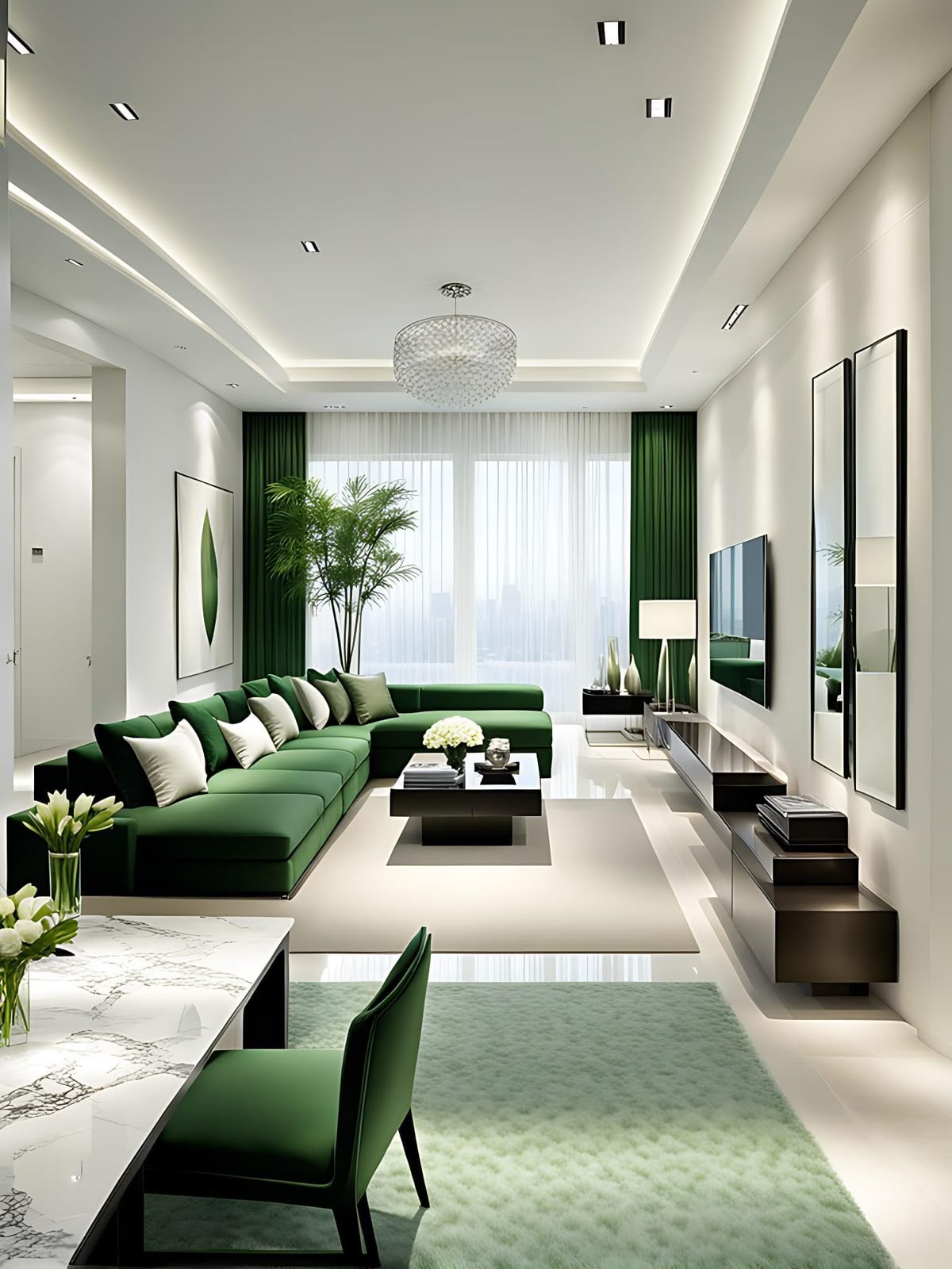 چیدمان پذیرایی مستطیل باریک