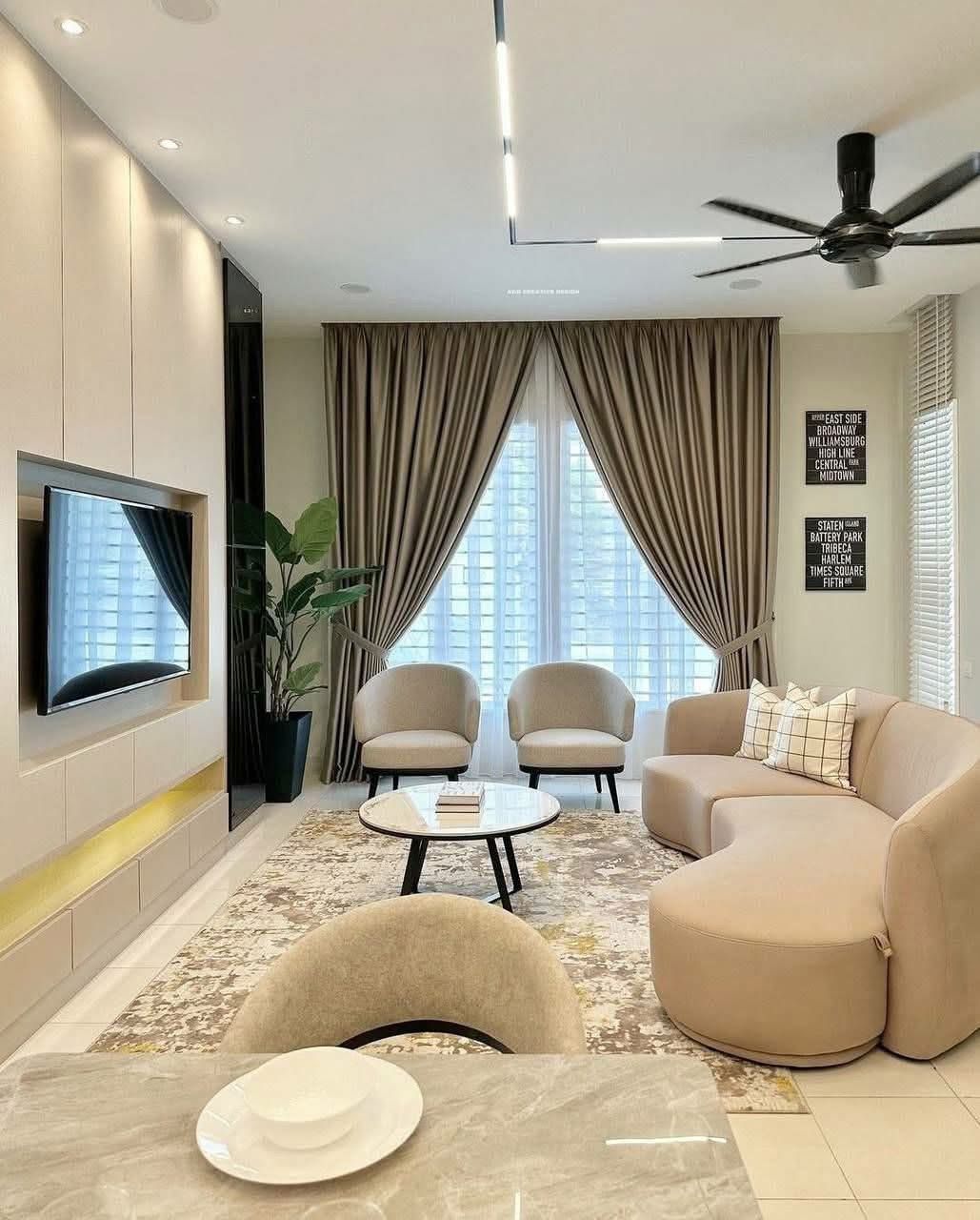 چیدمان پذیرایی مستطیل باریک