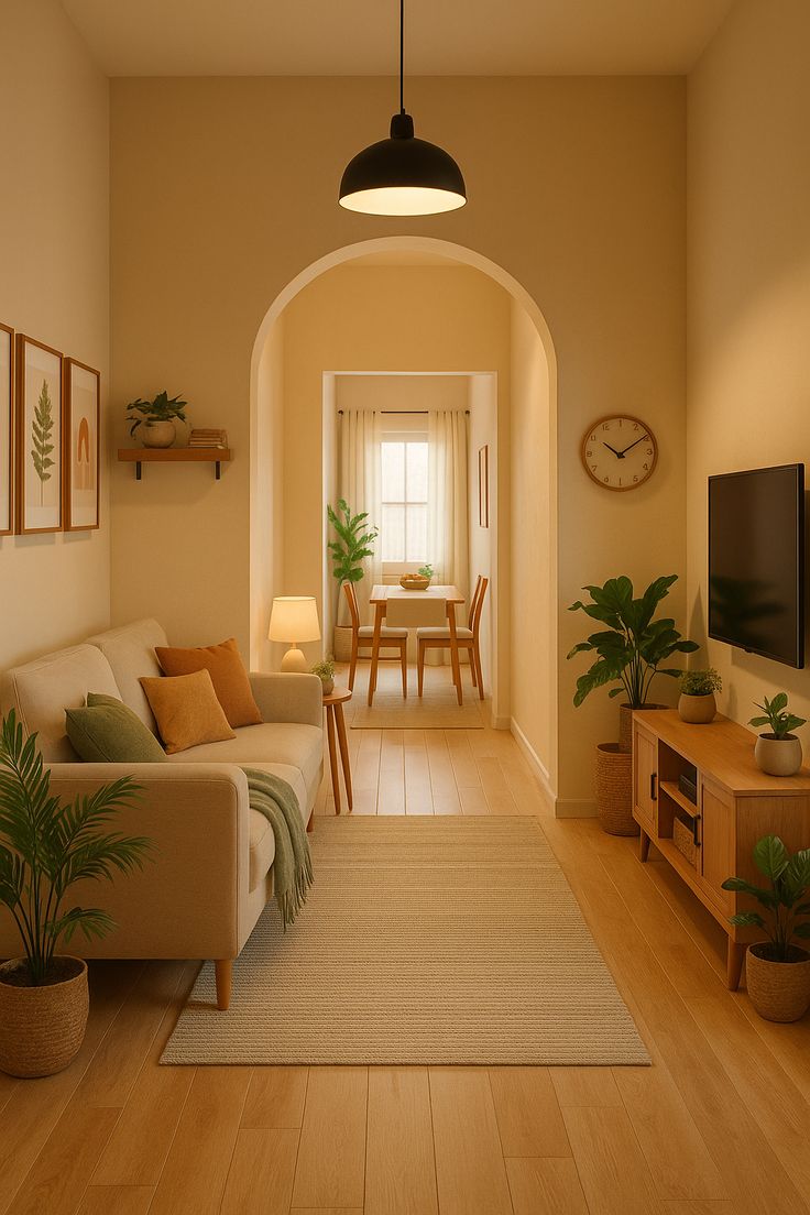 چیدمان پذیرایی مستطیل باریک