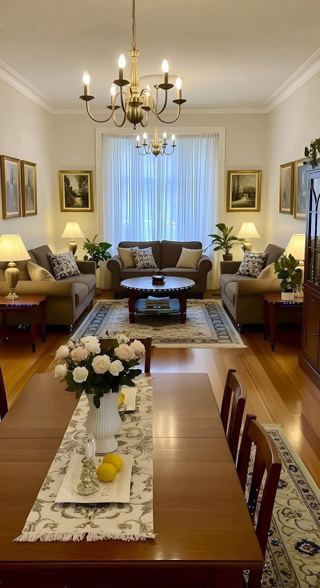 چیدمان پذیرایی مستطیل باریک