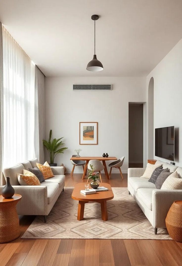 چیدمان پذیرایی مستطیل باریک