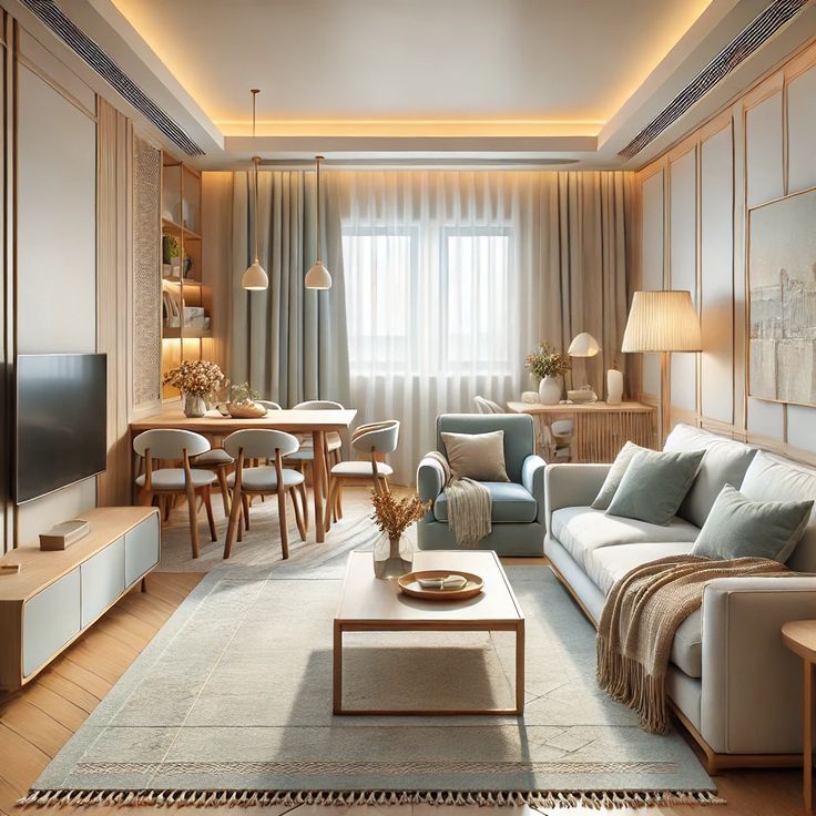 چیدمان پذیرایی مستطیل باریک