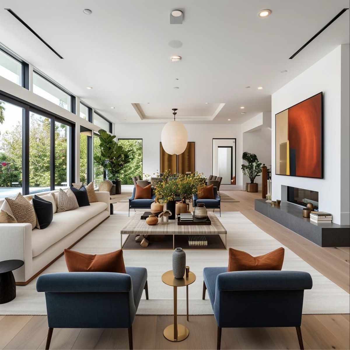 چیدمان پذیرایی مستطیل باریک