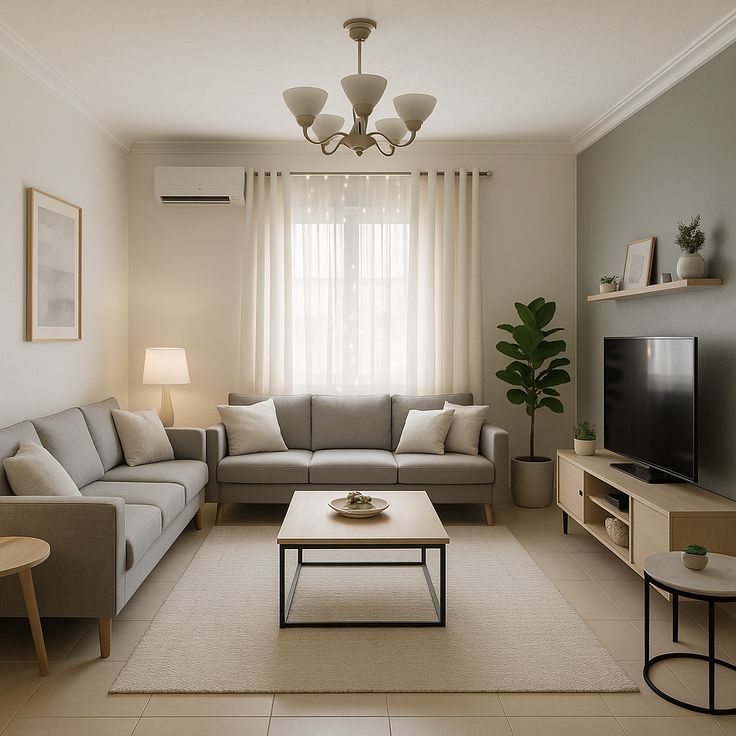 چیدمان پذیرایی مستطیل باریک