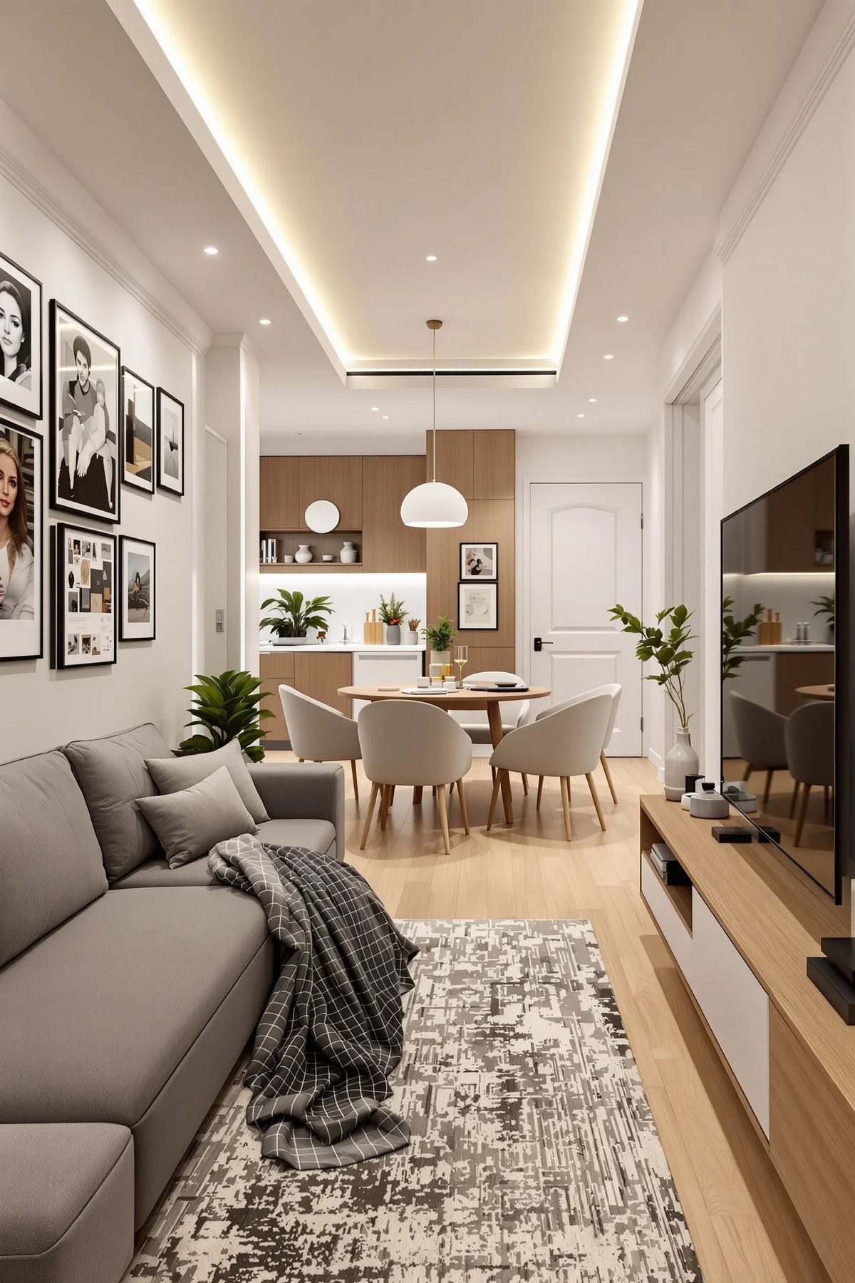 چیدمان پذیرایی مستطیل باریک