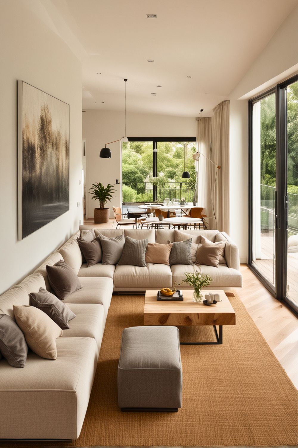 چیدمان پذیرایی مستطیل باریک