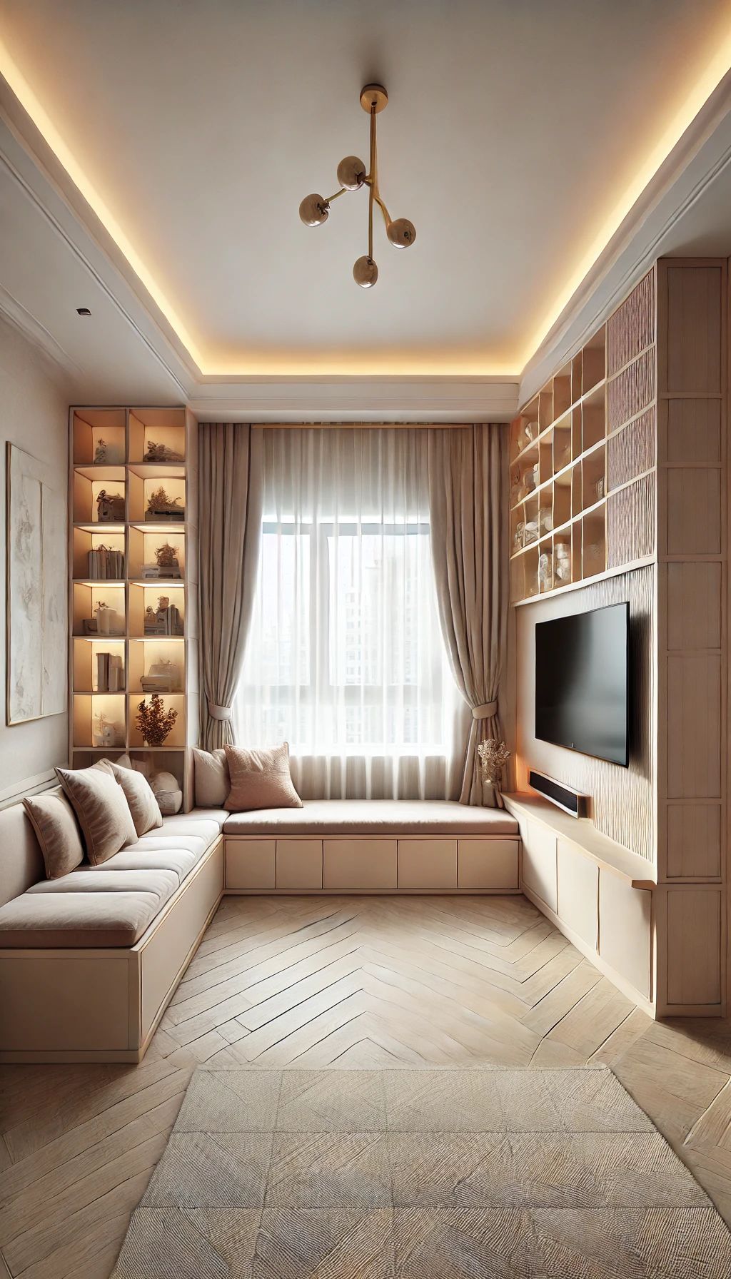 چیدمان پذیرایی مستطیل باریک