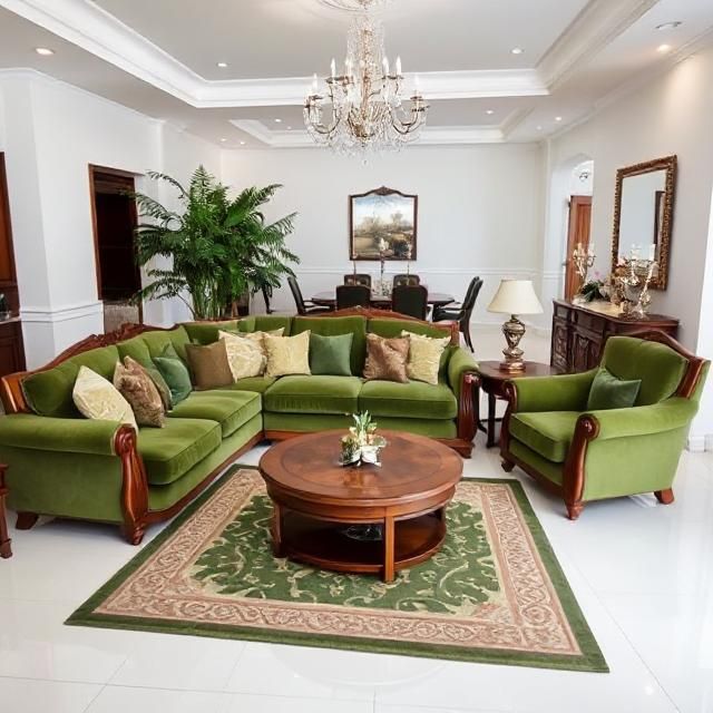 مدل مبل مخمل سبز با چوب قهوه ای و ماهگونی