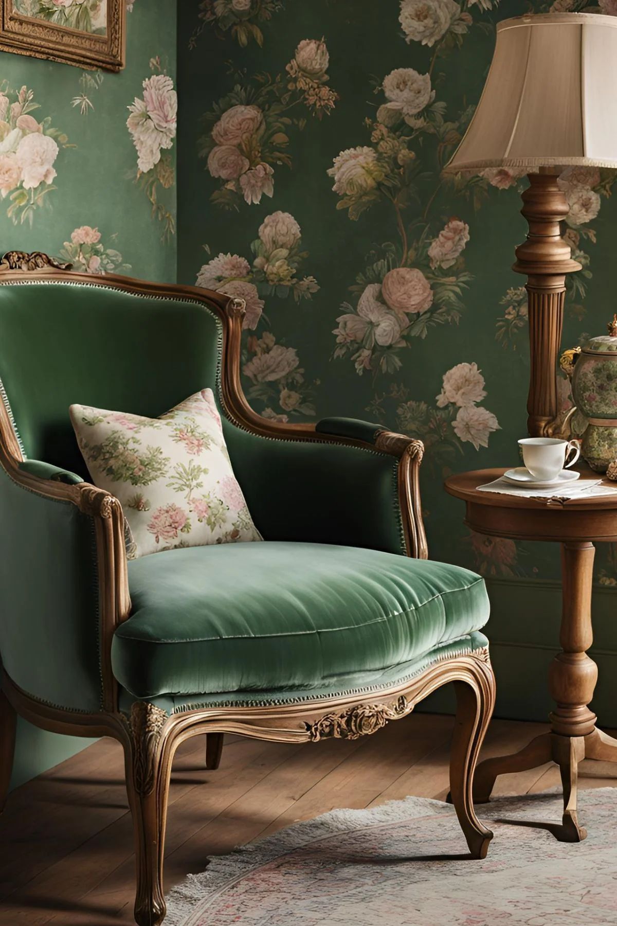 مدل مبل مخمل سبز با چوب قهوه ای و ماهگونی