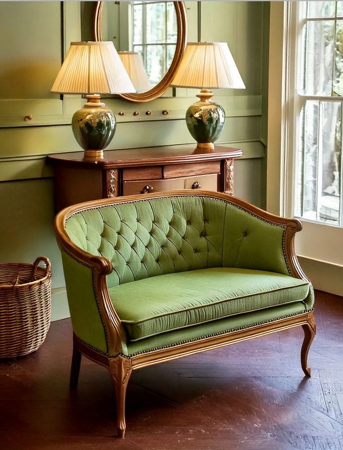 مدل مبل مخمل سبز با چوب قهوه ای و ماهگونی