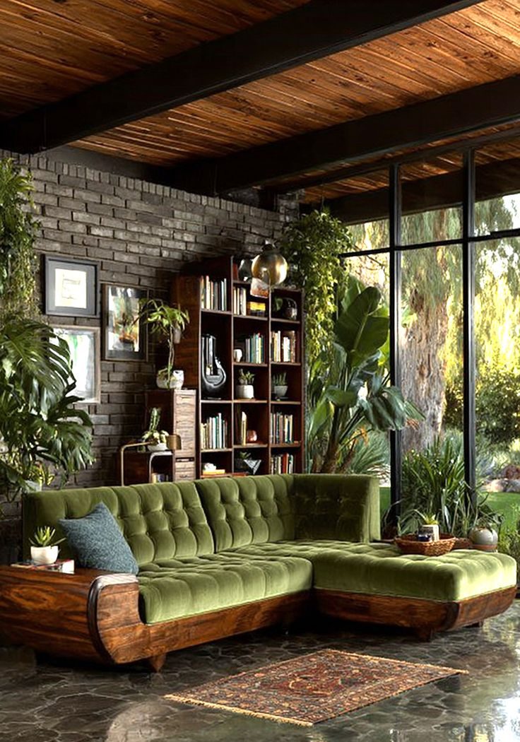 مدل مبل مخمل سبز با چوب قهوه ای و ماهگونی