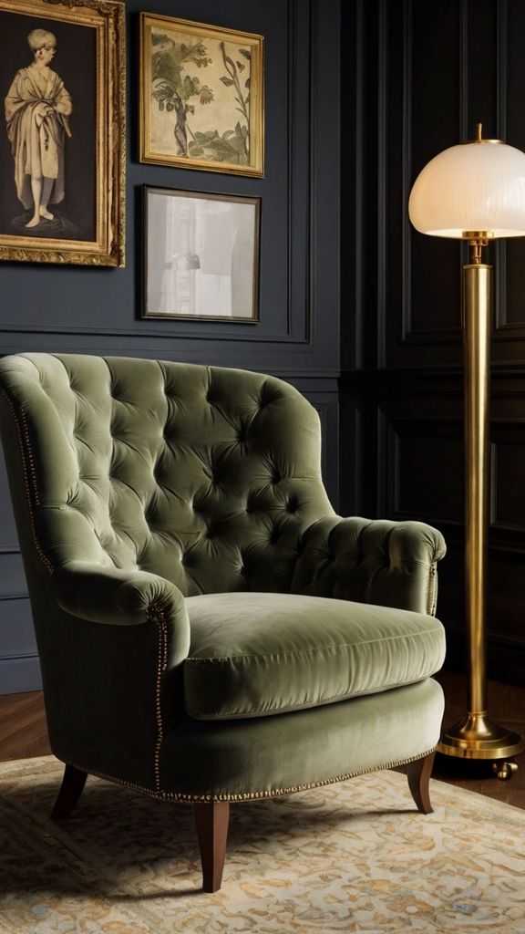 مدل مبل مخمل سبز با چوب قهوه ای و ماهگونی