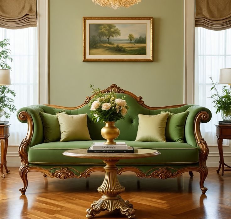 مدل مبل مخمل سبز با چوب قهوه ای و ماهگونی