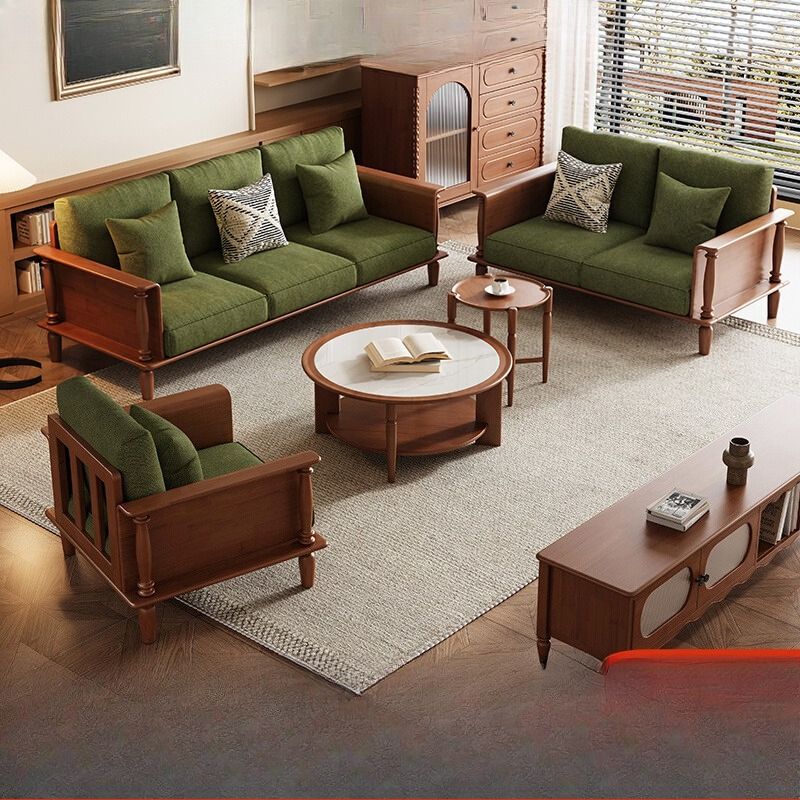 مدل مبل مخمل سبز با چوب قهوه ای و ماهگونی