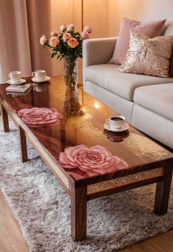 میز جلومبلی رومانتیک با طرح های گل