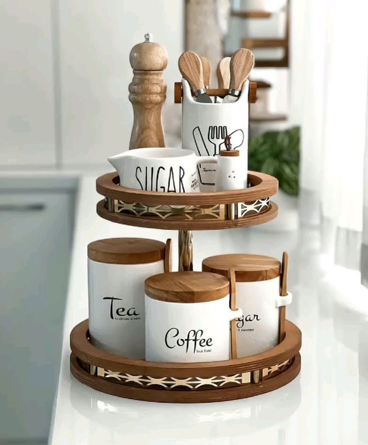 وسایل دکوری و نظم دهنده آشپزخانه چوبی و سرامیک