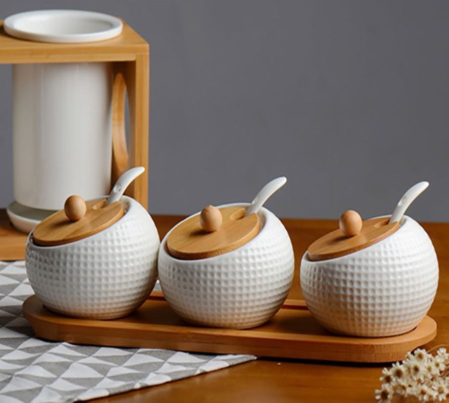 وسایل دکوری و نظم دهنده آشپزخانه چوبی و سرامیک