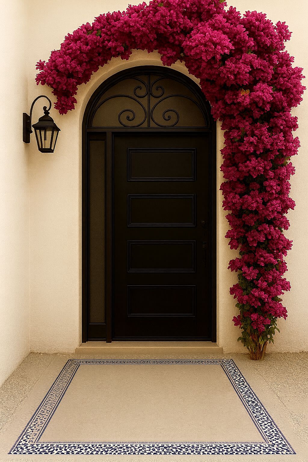  گل کاری جلوی در و تزیین ورودی با گل طبیعی