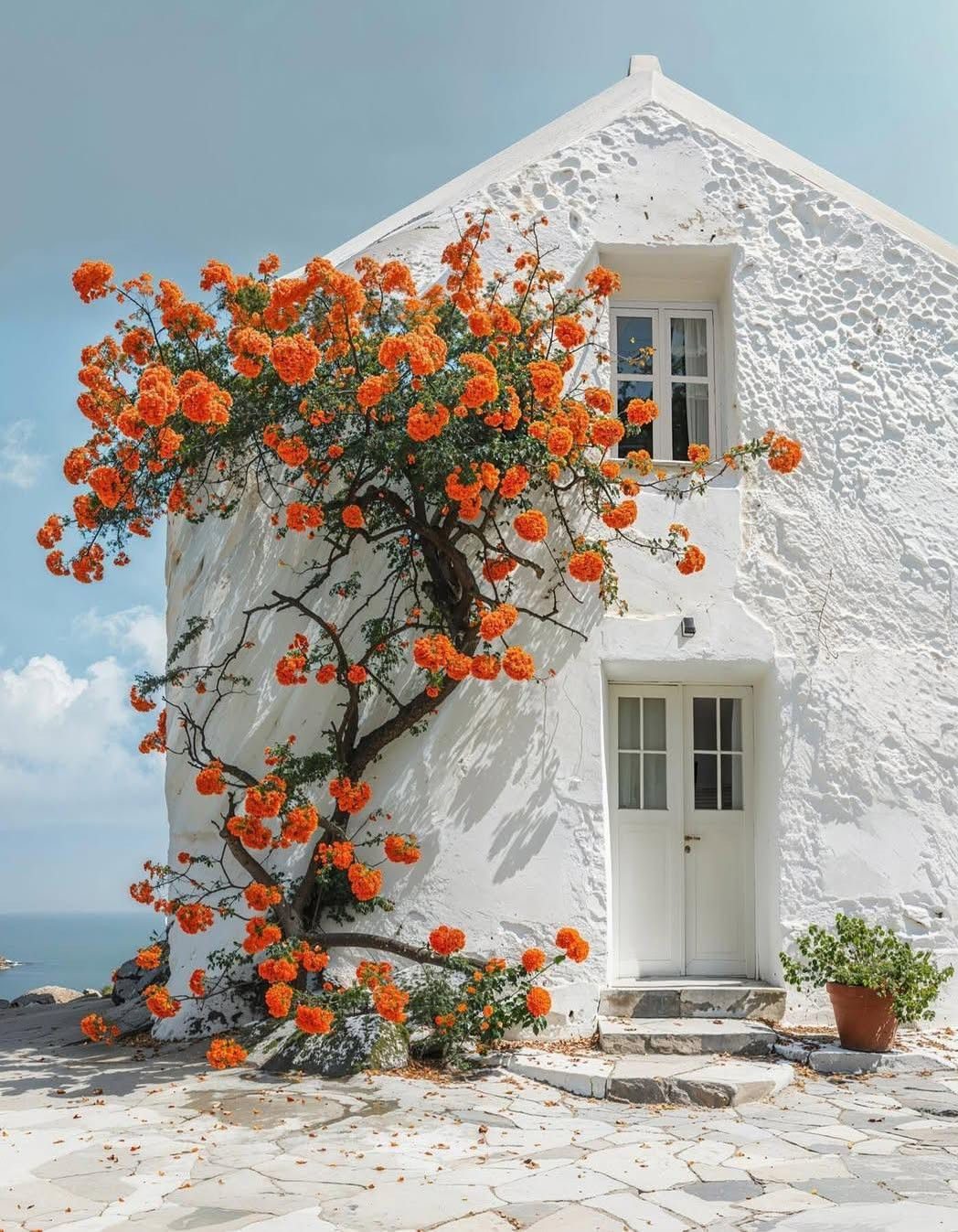  گل کاری جلوی در و تزیین ورودی با گل طبیعی