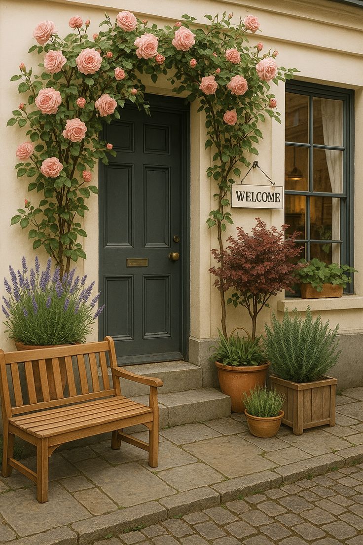  گل کاری جلوی در و تزیین ورودی با گل طبیعی