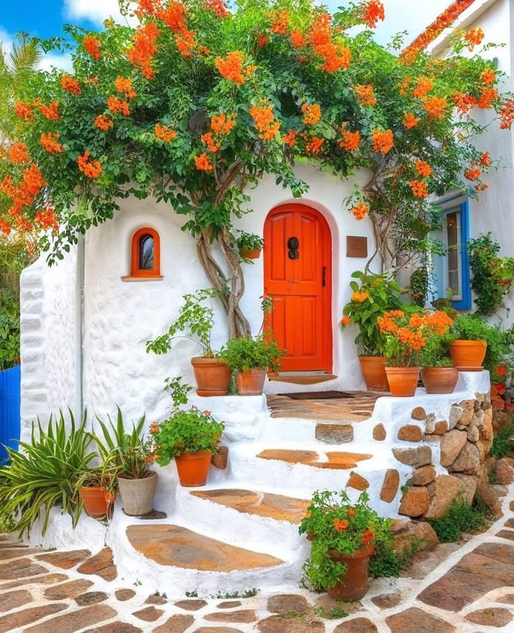  گل کاری جلوی در و تزیین ورودی با گل طبیعی