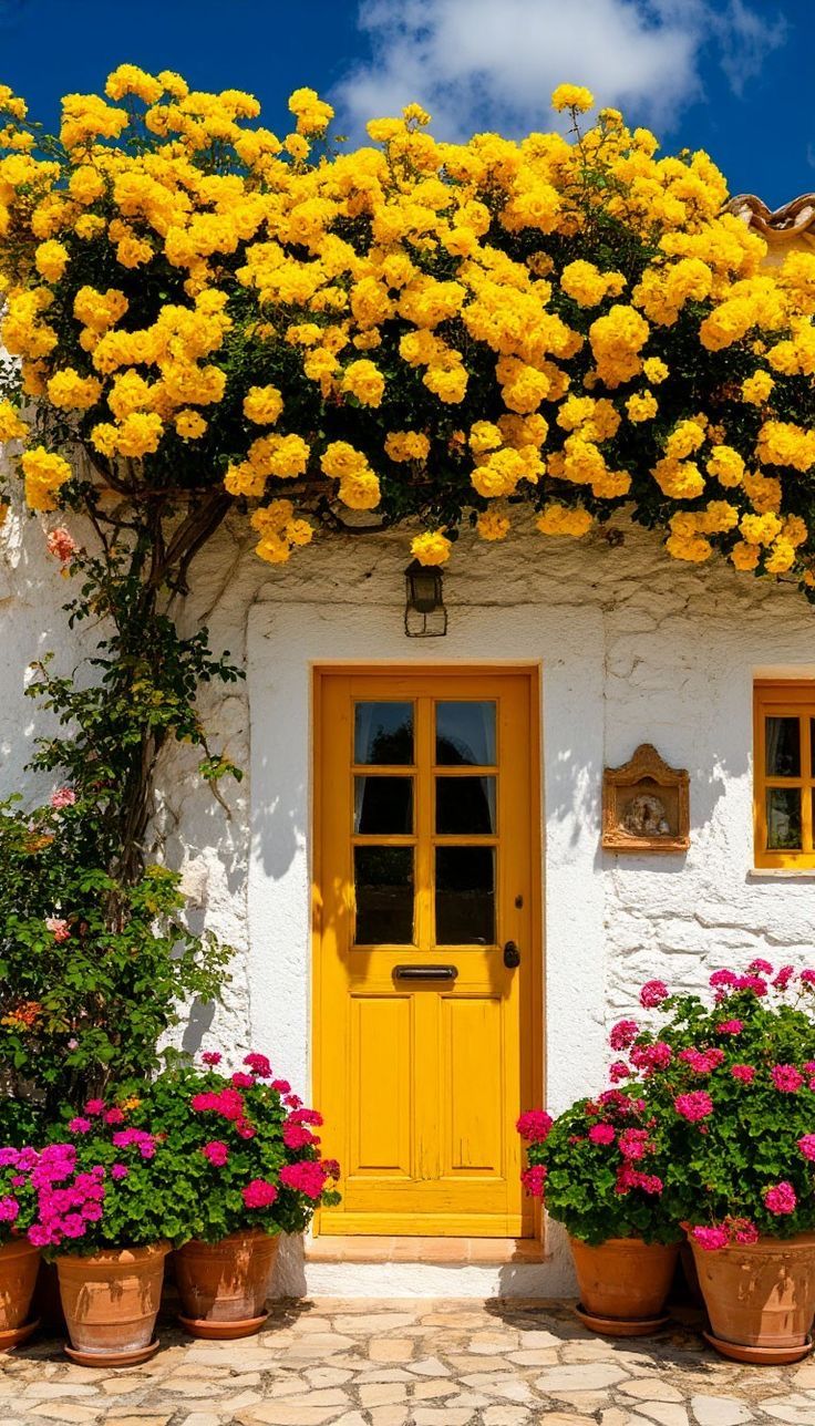  گل کاری جلوی در و تزیین ورودی با گل طبیعی