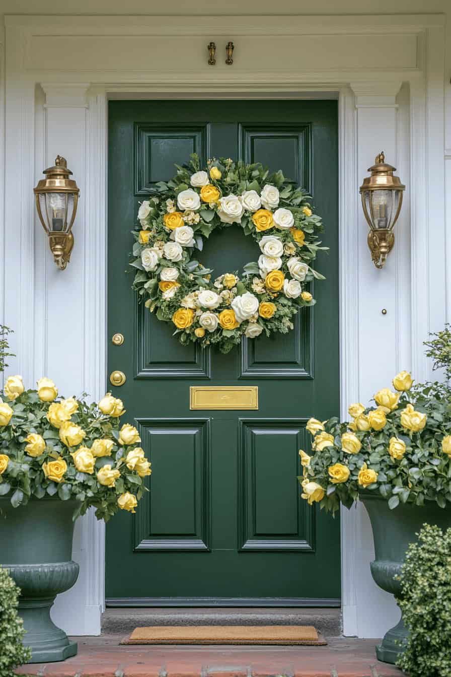  گل کاری جلوی در و تزیین ورودی با گل طبیعی